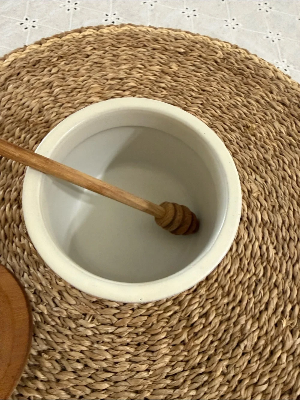 Hearth & Hand Cream Stoneware Jar with Brown Wood Lid